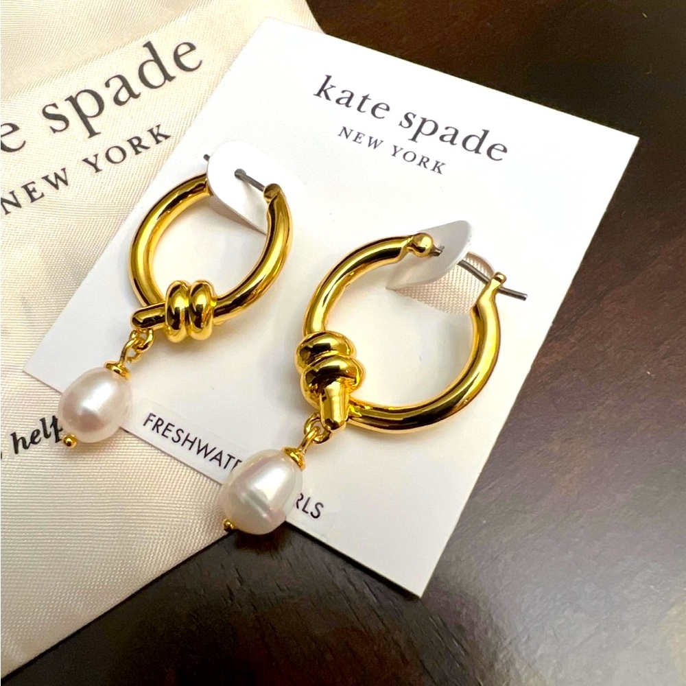 Brand new Kate Spade Gold and White Pearl Hoop Earrings